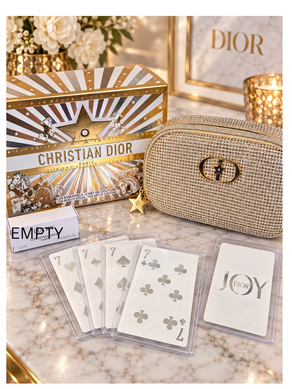 Dior Gold travel bag, Empty Lucky, 4 ❤️♠️♦️♣️ Dior Joy 7s